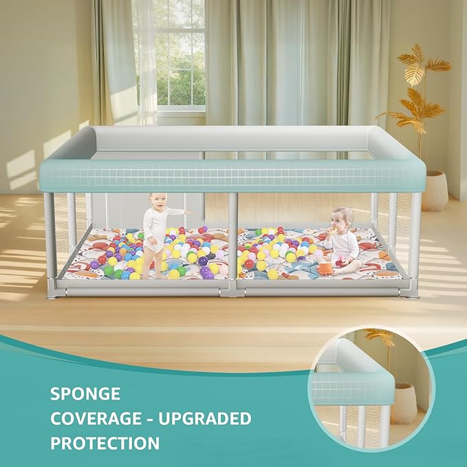 65 x 50 Inch Baby Playpen with Mat, PlayPen for Babies and Toddlers, Sturdy Safety Play Yard for Indoor & Outdoor with Zipper Gates