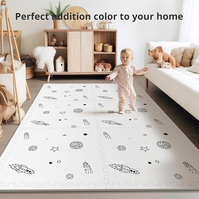 PIGLOG Baby Play Mat, 72x48-Inch Baby Foam Play Mat,6-Piece Interlocking Foam Floor Tiles for Toddlers, Waterproof,Floor Mats for Kids,Baby Foam Play Mat for Babies & Toddlers, Crawling Mat(Space)