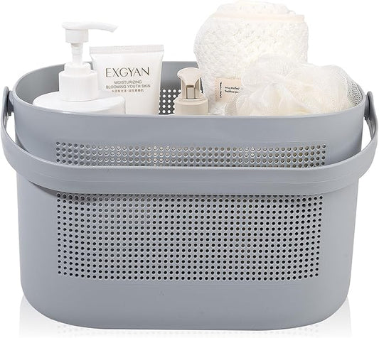 UUJOLY Plastic Storage Baskets with Handles, Shower Caddy Shelf Organizers Basket for Bathroom, Kitchen, Dorm Room, Gray