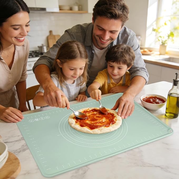 Extra Large Silicone Baking Mat for Countertops, Extra Thick 28" x 20" Non-Slip Pastry Mat with Raised Edges and Measurements, Food-Grade Dough Rolling Sheet for Kneading, Pizza, Bread,Fondant