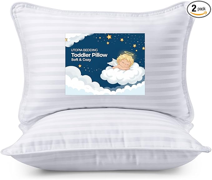 Utopia Bedding Youth Pillow (White, 2 Pack), 16x22 Kids Pillow for Sleeping, Soft and Breathable Cotton Blend Shell, Polyester Filling, Perfect for Kids Bed and Travel (Intended for Age 5 and up)