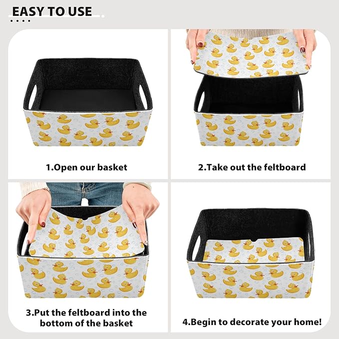 Emelivor Duck Storage Basket Bins Set (2pcs) Felt Collapsible Storage Bins with Dual Handles Dog Basket for Organizer, Closet, Shelves, Office