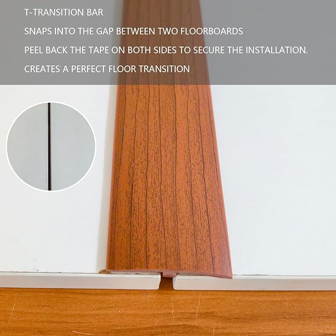 DAILISEN 9.84ft T Molding Flexible Self Adhesive T Shape Floor Transition Strip Bendable T Rubber Trim T Transition Strip for Tile to Laminate Flooring