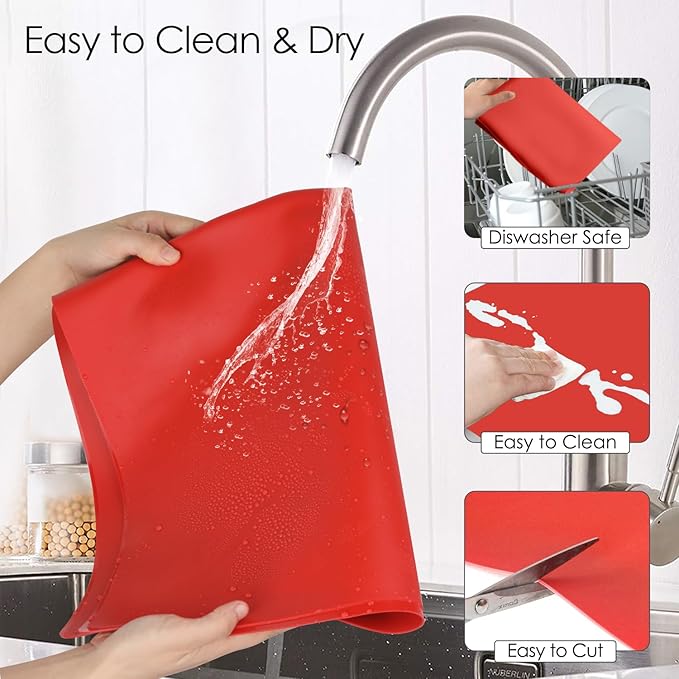 Extra Large Silicone Mats For Kitchen Counter, Food Grade Silicone Placemats for Kids, Nonstick Silicone Mat for Baking Crafts, Heat Resistant Mat Pastry Mat for Rolling Dough Nonslip,27.6''x19.7''Red