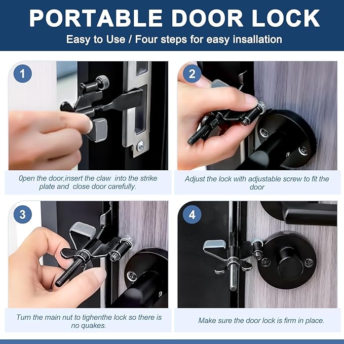 2 Pack Door Stop Alarm with Adjustable Portable Door Lock 120 dB Travel Door Stopper Door Wedge Alarm with 3 Levels Sensitivity for Hotel, Home, Apartment
