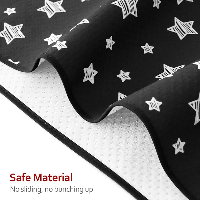 High Chair Mat Waterproof and Washable Splat Mat, Baby Splat Mat for Under High Chair, Non Slip Mat for Art/Crafts/Playtime, Protable Picnic Table Cloth Mat, 46'' x 42'', Black Star