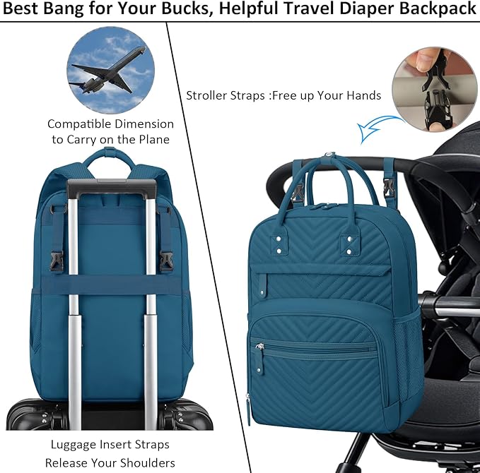 Baby Diaper Bag Backpack Tote for Women Large Capacity with Insulated Pockets Multifunctional Waterproof Diaper Bags For Baby Girl Boy Mama Maternity Travel Bag Peacock Blue