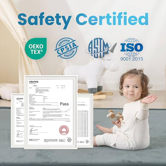 1.3" Thick Foam Baby Play Mat Extra Large 79x158, Basic Padded Plush Tummy Time Crawling Mat, Non-Slip Support Area Rug for Playroom Nursey Living Room (Light Grey)