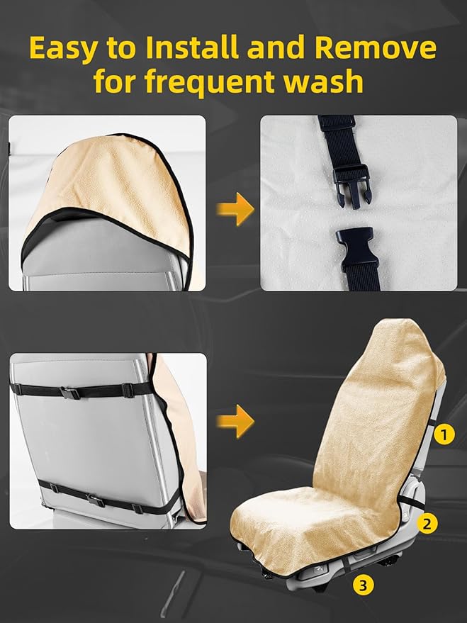 ZIMABLUE Towel Seat Cover - Waterproof Terry Cloth Front Seat Protector for Gym and Beach, Sweat-Absorbent, Non-Slip(Beige,1 Pack)