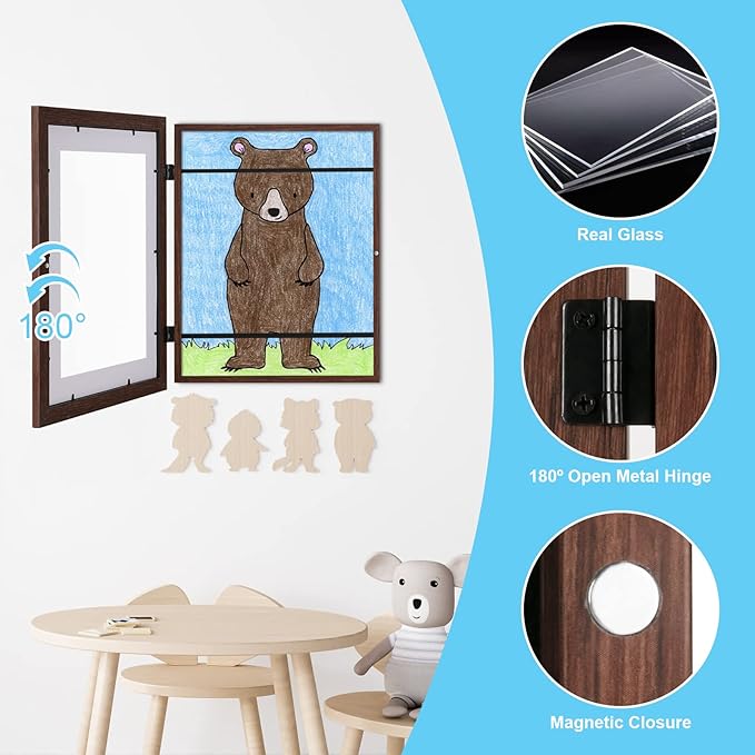 [2 Pack] Kids Art Frames, 10x12.5 Front Opening Kids Artwork Frames Changeable, Displays 8.5x11 With Mat and 10x12.5 Without Mat, Holds 50 Pcs, for 3D Picture, Crafts, Hanging Art, Portfolio Storage