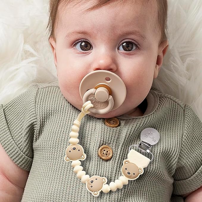 Itzy Ritzy Silicone Pacifier Clip – 100% Food Grade Silicone Pacifier Strap with Clip Keeps Pacifiers, Teethers & Small Toys in Place – Features One-Piece Design, Bear Character & Silicone Cord (Bear)