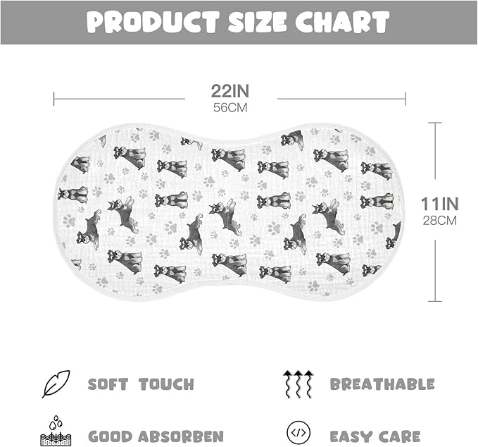 Qinllo 2 Pack Muslin Burp Cloths Miniature Dogs White Cotton Baby Burp Cloths Absorbent Soft Burping Cloth Washcloths for Baby Boys Girls 22x11 Inch