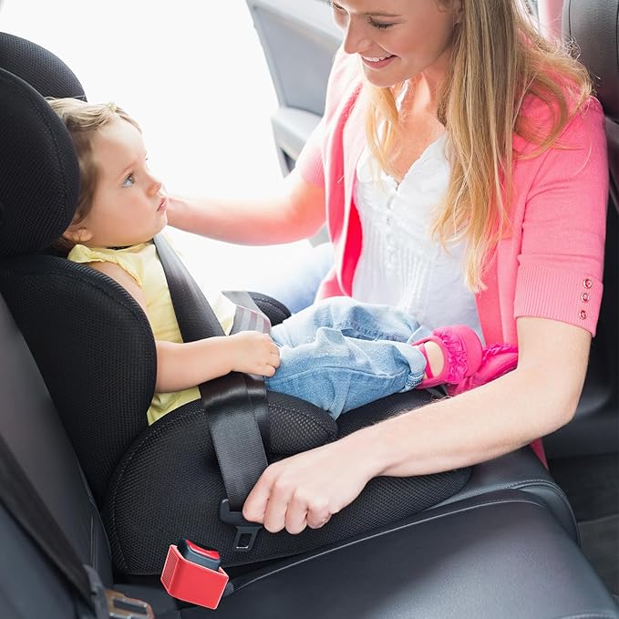 2 Pack Silicone Seat Belt Buckle Holder, Seat Belt Buckle Booster for Kids, Durable Silicone Material, Easy Access to The Buckles of Rear Seats, Car Accessories, Suitable for Most Car Models (Red)