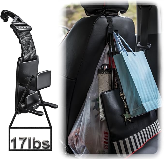 Heroway Magic Headrest Hooks for Car, Purse Hanger Headrest Hook Holder for Car Seat Organizer Behind Over the Seat Car Hooks-Hang Purse or Grocery Bags,Black,4Pack