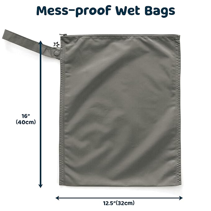 Tiny Twinkle Mess Proof Wet Bags | 2-Pack Reusable Waterproof Wet Bags for Swimsuits | Baby Clothes | Travel & Diaper Bag (Dinosaur)