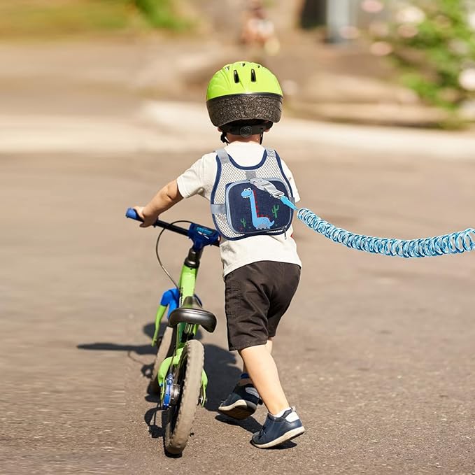 Accmor Toddler Harness Leash, Cute Dinosaur Kids Leashes + Reflective Anti Lost Wrist Link, Collapsible Baby Walking Harness Belt, Breathable Child Hand Strap Tether for Boys Traveling in Hot Weather