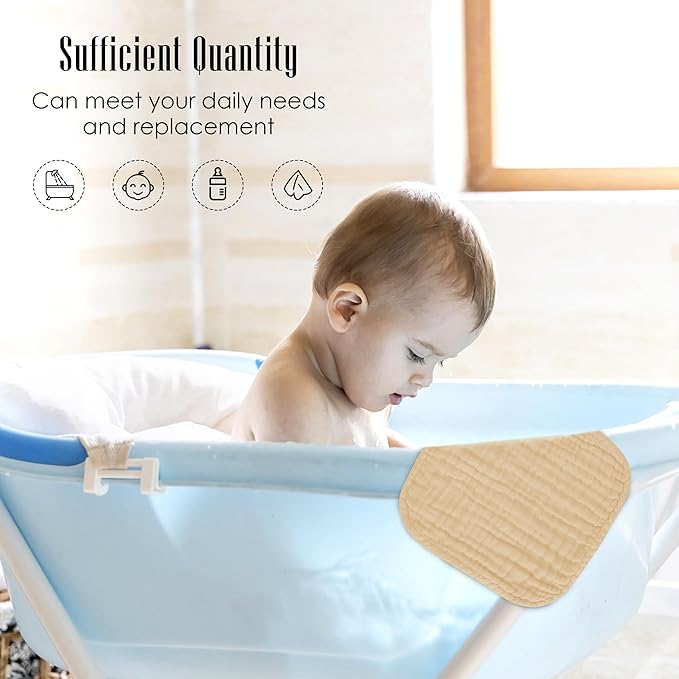 Baby Washcloths -100% Cotton Muslin Soft Baby Bath Wash Cloths and Absorbent Baby Wipes for Newborns Kids Girls and Boys - 12 Pack, 12x12 Inches - Brown