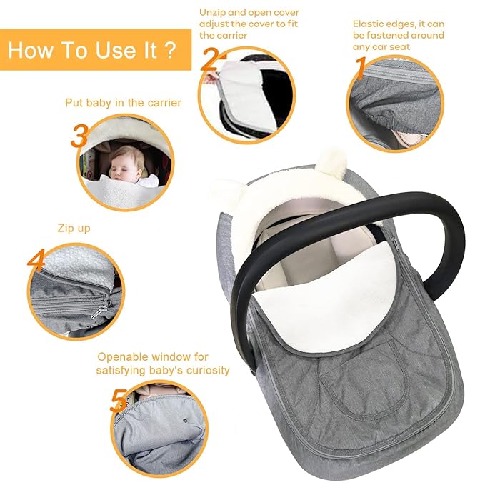 Car Seat Cover for Babies,Infant Carseat Cover Canopy Baby Car Seat Cover Universal Fitted Winter Autumn Spring Carseat Cover for Boy Girl Newborn,with Mesh Cover,Warm Breathable-Grey