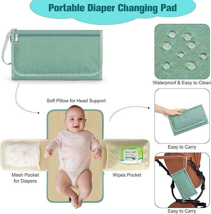 Diaper Bag Backpack,BAGPARKK Multi function Baby Bag with Portable Changing Pad, Pacifier Holder,Waterproof Diaper Bags with USB Charging Port,Anti-Theft Travel Backpack for Mom, Dad, Newborn (Green)