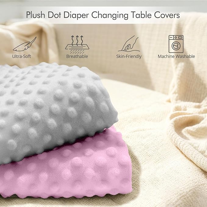 2 Pack Baby Changing Pad Covers, Super Soft Plush Dot Diaper Changing Table Covers Fit 32x16 Inch Changing Table Pad for Baby Boys & Girls