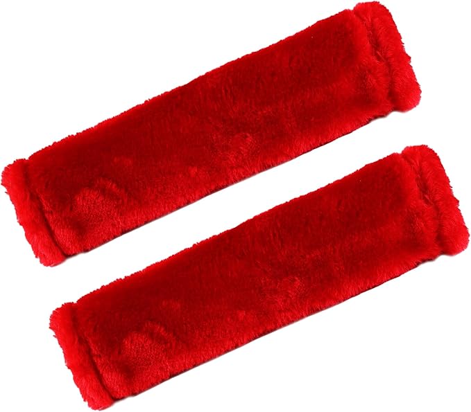 MOONET 2 Packs Car Seatbelt Covers Shoulder Pad for More Comfortable Driving, Universal Seat Belt Cover for Handbag Camera Backpack Straps, Soft Faux Sheepskin Wool Seat Belt Cushion (Red)