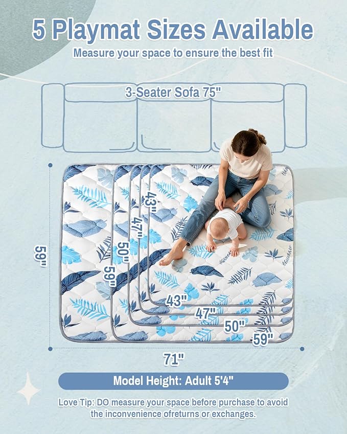 Baby Play Mat, 47x47 play mat for playpen, Non-Slip 47x47 playpen mat, Foldable Portable Playmat Suitable for babies learning to crawl and for travel