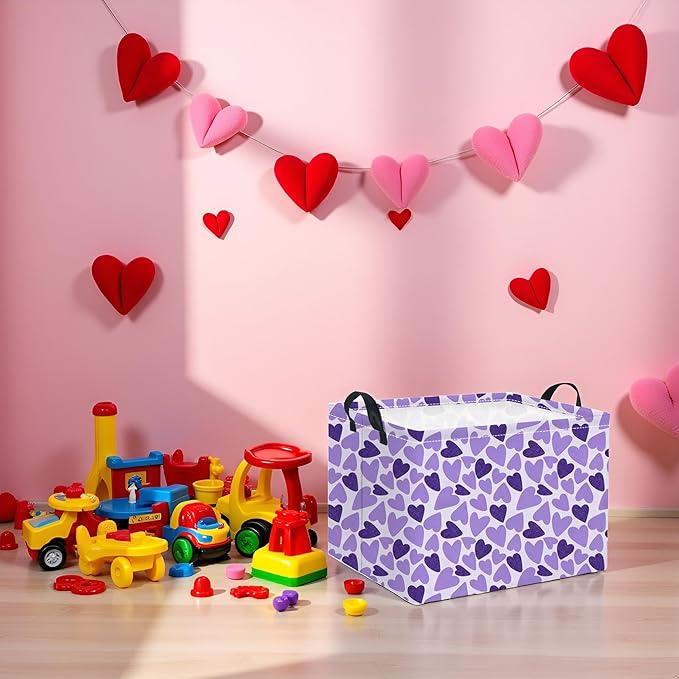 TIBAOLOVER Rectangular Valentines Basket for Women Girls Storage Bin Organizer Box Shelf Room Decor(Double Purple Heart)