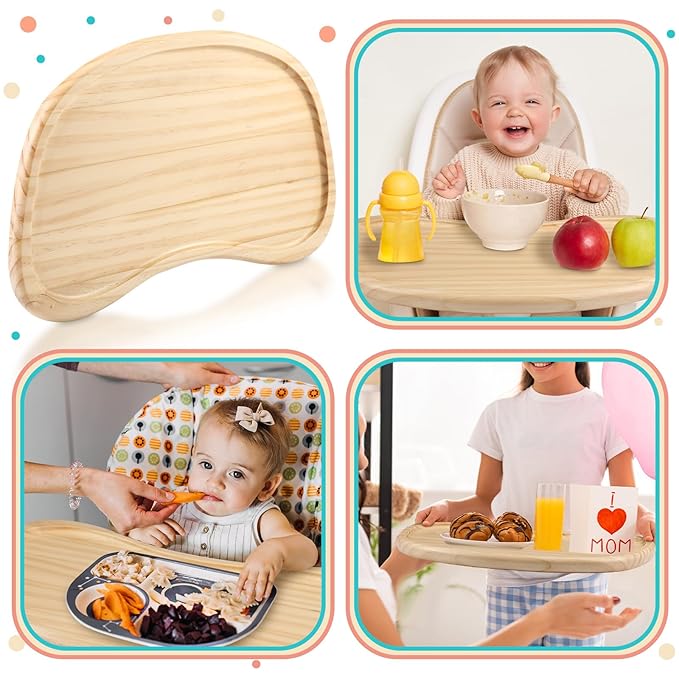 Baby Wooden High Chair Tray, Antique Vintage Toddler Infant Seat Tray Replacement Universal Wooden High Chair Accessory for Kitchen Toddlers and Babies Home Finger Foods Placemat