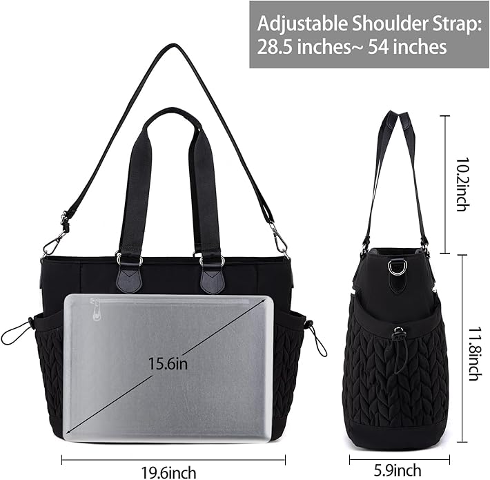 Diaper Bag Tote, Large Tote Baby Diaper Bag with 15.6" Laptop Compartment and Insulated Pockets, Crossbody Hospital Bags (Black)