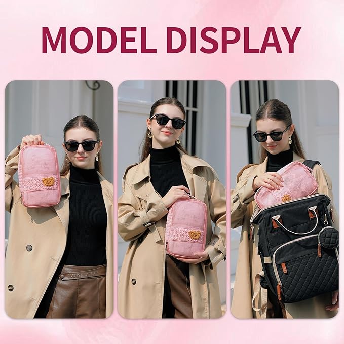 Diaper Bag Organizer Pouches - 2 Pack, Small Diaper Bag Mini Purse, Travel Baby Bag for Boys & Girls, Pink