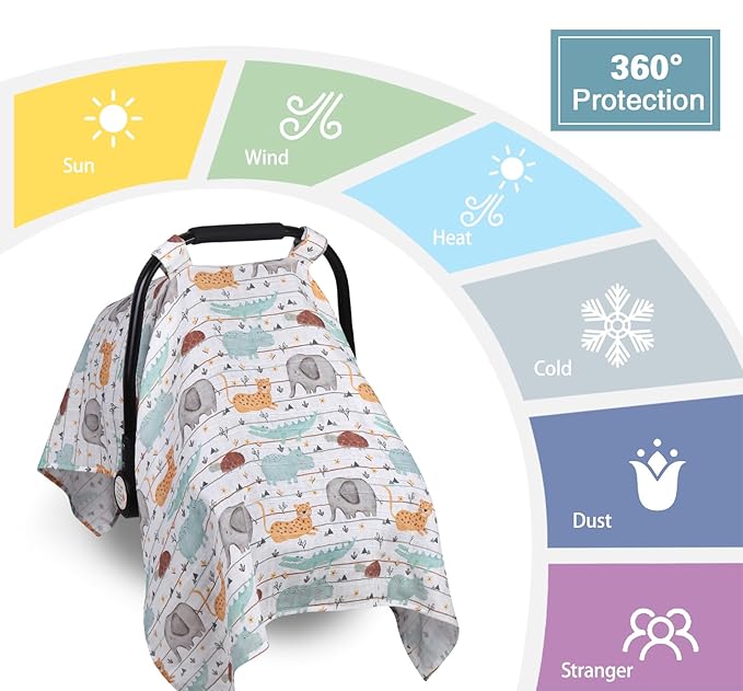 Metplus Muslin Carseat Cover for Babies,Breathable Infant Carseat Cover Lightweight Baby Carrier Cover for Girls Boys, Fit Spring Summer/Hot Days/Warm Weather