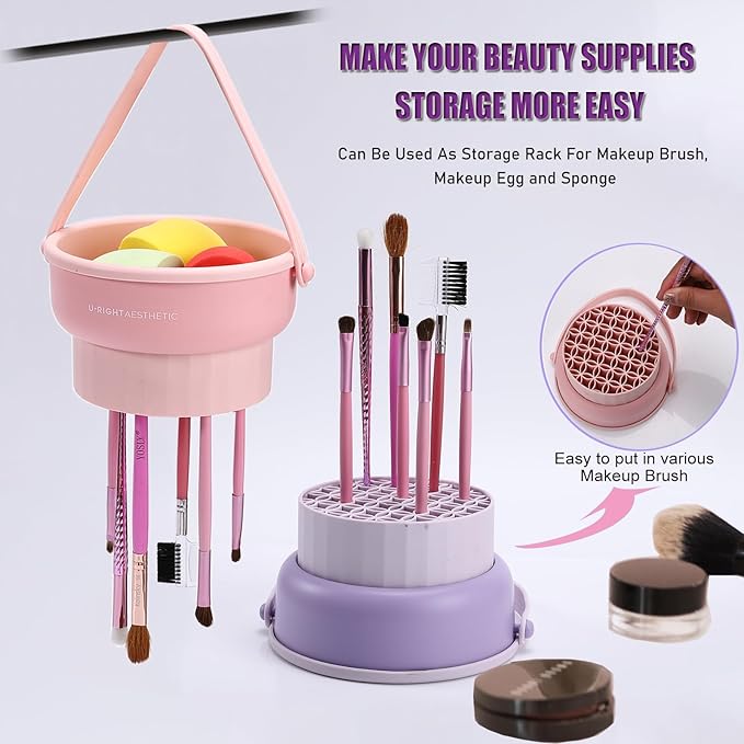 3 in 1 Brush Cleaning Mat with Brush Drying Holder, Silicone Makeup Brush Cleaner Mat Make Up Brush Cleaning Bowl Cosmetic Brush Washing Tool for Makeup Brush, Sponge, Powder Puff (Khaki)