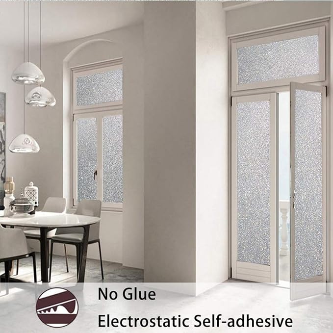 Finnez Electrostatic Window Film | Sparkling Frosted Glass Privacy | No Glue, Reusable | Easy DIY for Home, Bathroom, Office, Crystal 35.4 x 157.4 inches