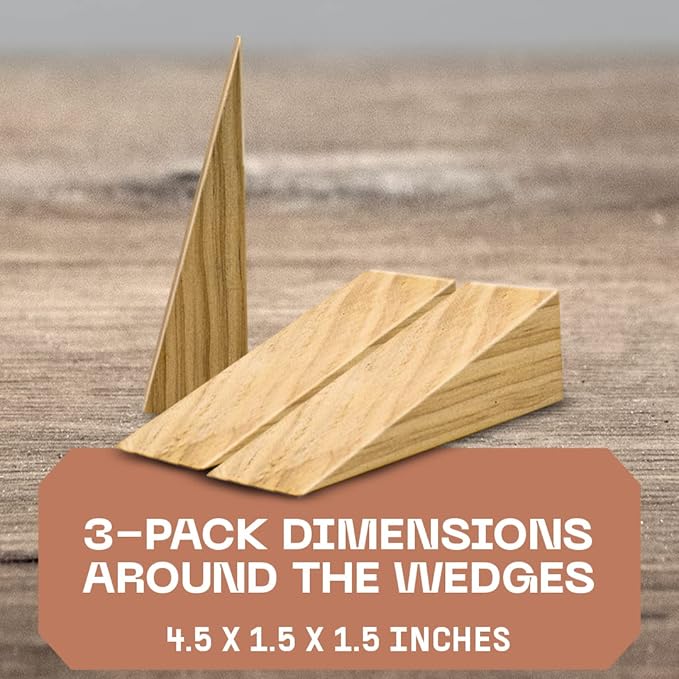 Wooden Door Stoppers - Handmade Acacia Wood Door Wedge - Home Security Door Jammer for Bottom of Door - Suitable for All Floor Types - 3 Pack