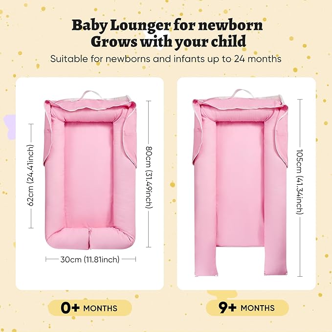 Miereirl Baby Lounger for Newborn, Dock A Tot & Baby Lounger Pillow with Soft Cotton, Infant Lounger for 0-24 Months, Baby Nest Lounger, Essentials Gifts Nest Cover - Pink