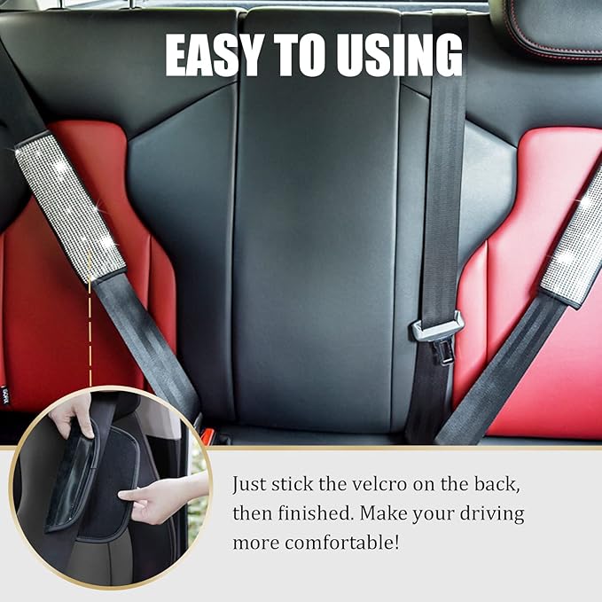 JDDRY 4-Pack Bling Seat Belt Covers,Bling Seat Belt Covers for Womens,Car Seat Belt Strap Cover Shoulder Pad,Universal Car Interior Accessories Fit for Car/Truck/SUV(Silver,4PC)