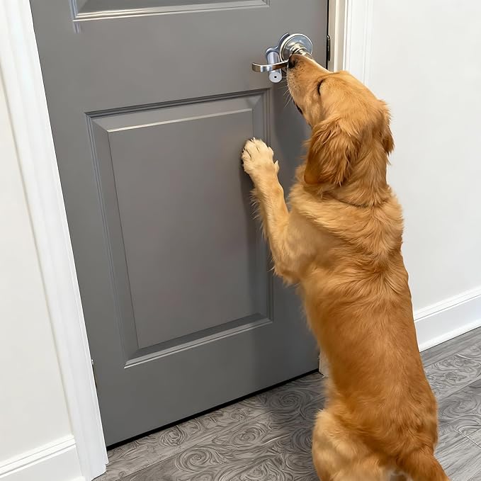 Pet Proof Door Lever Lock, Door Handle Lock Child Safety, No Adhesive Baby Proofing Door Handle Lever for Toddlers Cats Dogs (Grey)