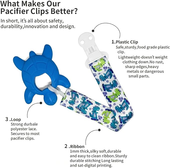 PandaEar Baby Pacifier Clips, 6 Pack Universal Holder Leash for Boys and Girls, Teething Toys Teethers