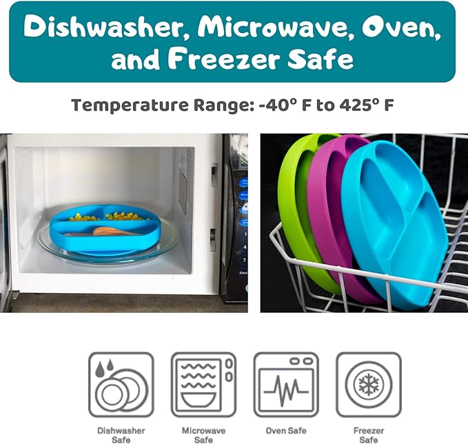Silikong Suction Plate for Toddlers | BPA Free, 100% Food-Grade Silicone | Microwave, Dishwasher and Oven Safe | Stay Put Divided Baby Feeding Plates (1, Grey)