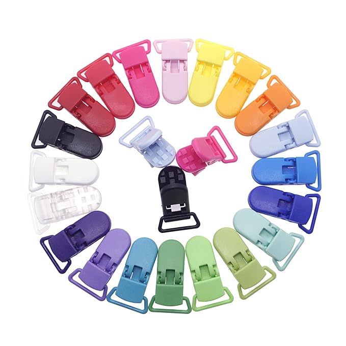 Sutoyuen 25Pcs Pacifier Clips Holders Suspender Mitten Binky Clip for DIY Dummy Chain Baby Blankets Bib Holder Suit for 20mm Ribbon (Mix 20 Color)