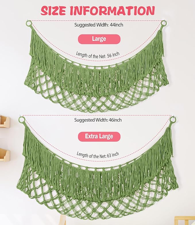 Stuffed Animal Hammock - Extra Large 63'' Long, Stuffed Animal Storage, stuffed animal Holder net, Hammock Large, Storage Hanging Organizer - Avocado green