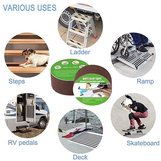 Anti Slip Tape, High Traction,Strong Grip Abrasive, Not Easy Leaving Adhesive Residue, Indoor & Outdoor (2" Width x 190" Long, Brown)
