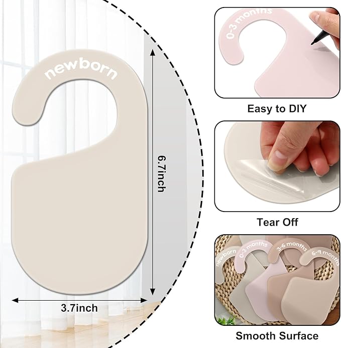 JarThenaAMCS Acrylic Baby Closet Size Dividers Neutral Solid Hanging Clothes Dividers Baby Closet Organizers Thicken Baby Wardrobe Organizers for Home Nursery, 6.7 x 3.7 Inch, 8Pcs