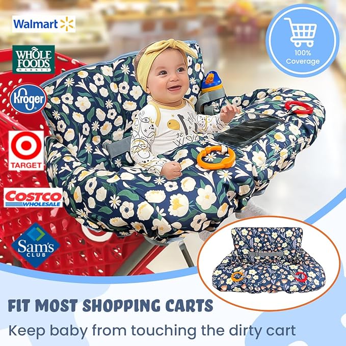 Shopping Cart Cover for Baby and Toddler, Waterproof Grocery Cart and High Chair Cover, Soft Padded Cart Cover for Babies, Universal Fit for Costco, Target and Restaurant High Chairs