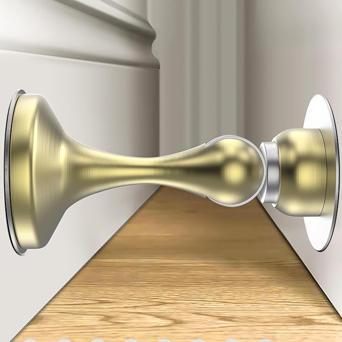 Crosize Magnetic Door Stoppers 2 Pack, Stainless Steel Door Stops for Wall and Floor Mounting, Gate Stops, No Drilling Metal Doorstops with Adhesive Tapes, Gold