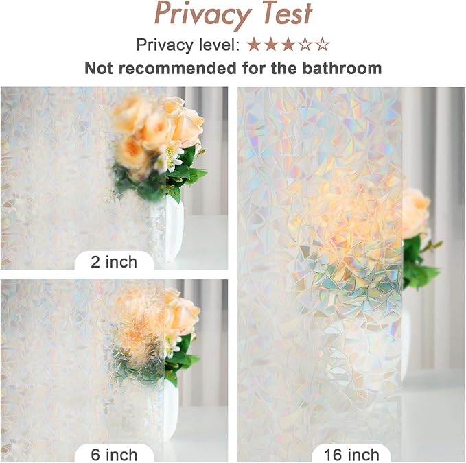 Haton Window Privacy Film, Stained Glass Rainbow Film Decorative Window Clings, Static Cling Sun Blocking Stickers Decals Coverings Tint for Home Heat Control, Non-Adhesive 17.5" x 78.7"