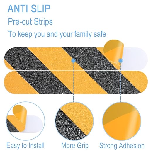 Anti Slip Tape, 16pcs Non Slip Pre-Cut Strips, Treads Safety Non Skid Adhesive Strips for Ladder, Step Stool and Stair (2" x 12", Black/Yellow)