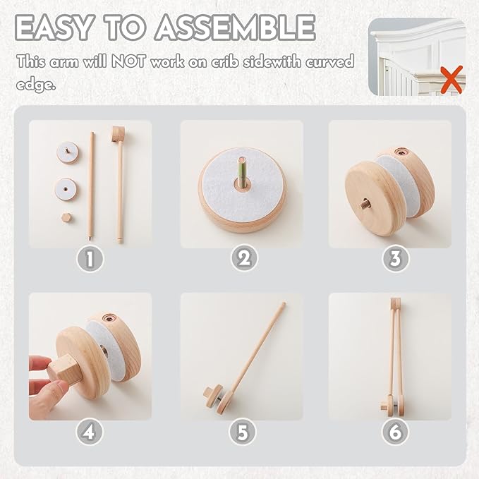 Natural Wooden Crib Mobile Arm – Foldable & Adjustable Baby Mobile Holder, Smooth Beech Wood Mobile Hanger with 360° Rotation, Easy Attachment for Nursery Decor & Newborn Cribs