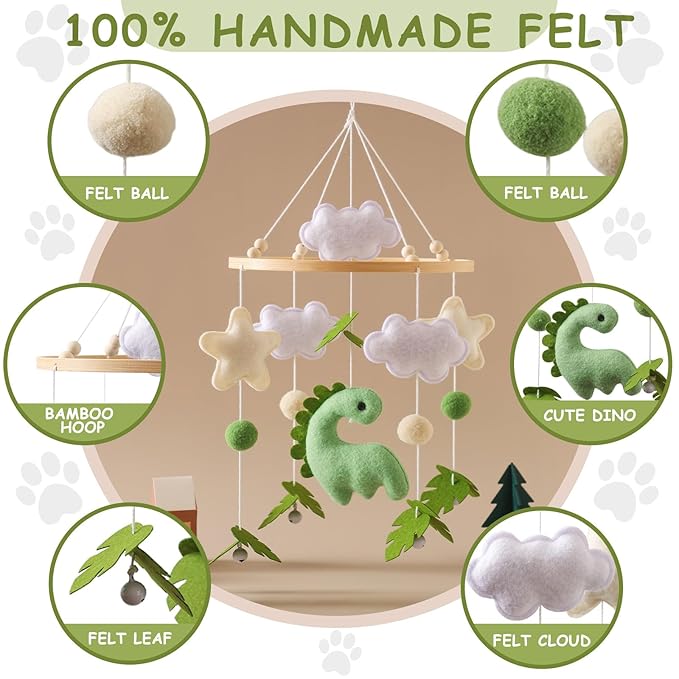 Baby Mobile for Crib – Handmade Hanging Felt Nursery Mobile – Fits Most Crib Arms – Gender-Neutral Boho Nursery Decor & Baby Gift