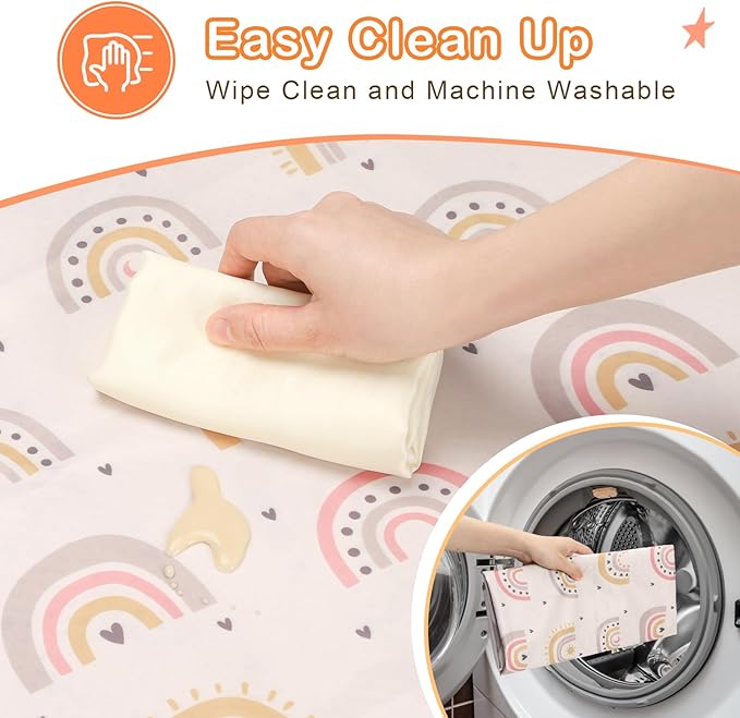 CLYMENE Splat Mat for Under High Chair | 51x51 Inch Anti-Slip Baby Splash Mat | Waterproof & Washable Spill Mat for Highchair Floor and Infant Play (Boho Rainbow)